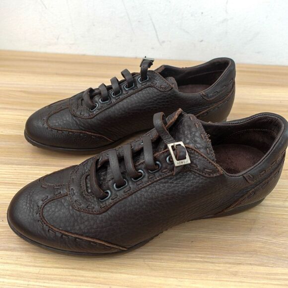 Fendi Sneaker‎ Women 37 6.5 Leather Trainers Chocolate Whipstitch Buckle Wingtip
